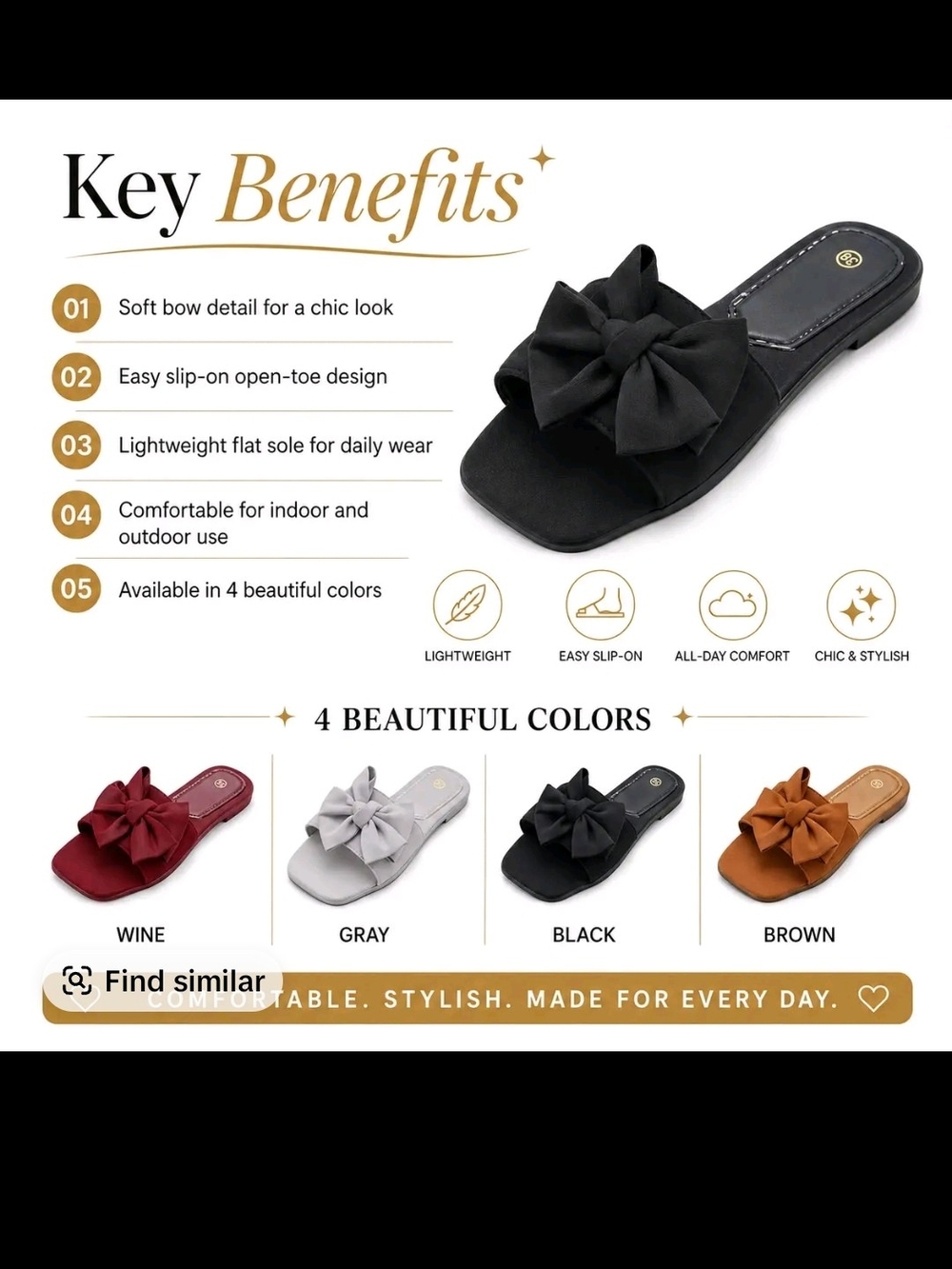 Women’s Black Bow Slide Mules - Chic Slip-On Comfort